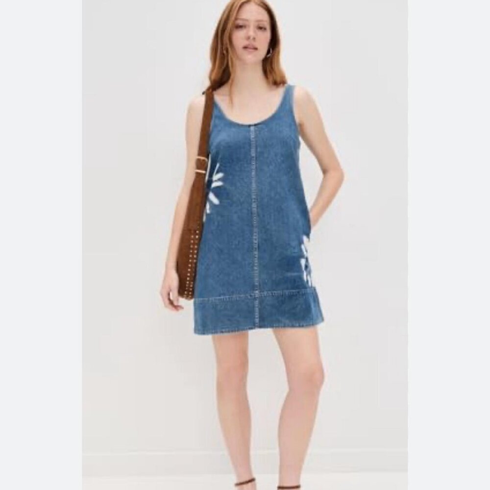 Madewell Tie-Dye Daisy Denim Shift Dress – Size Large - Picture 5 of 6